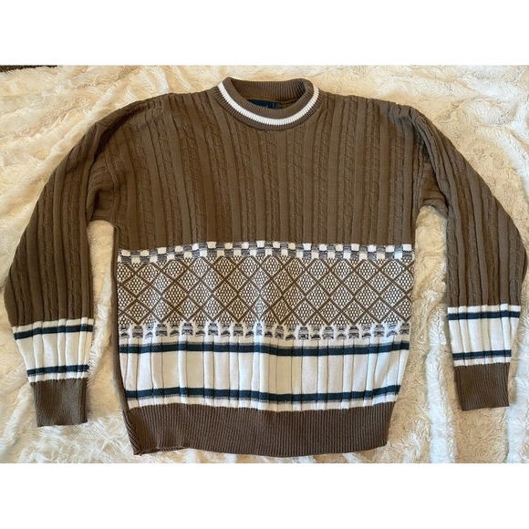 Vintage‎ Towncraft Men's Large Fair Isle Cable Knit Crewneck Streewear USA - Picture 1 of 5